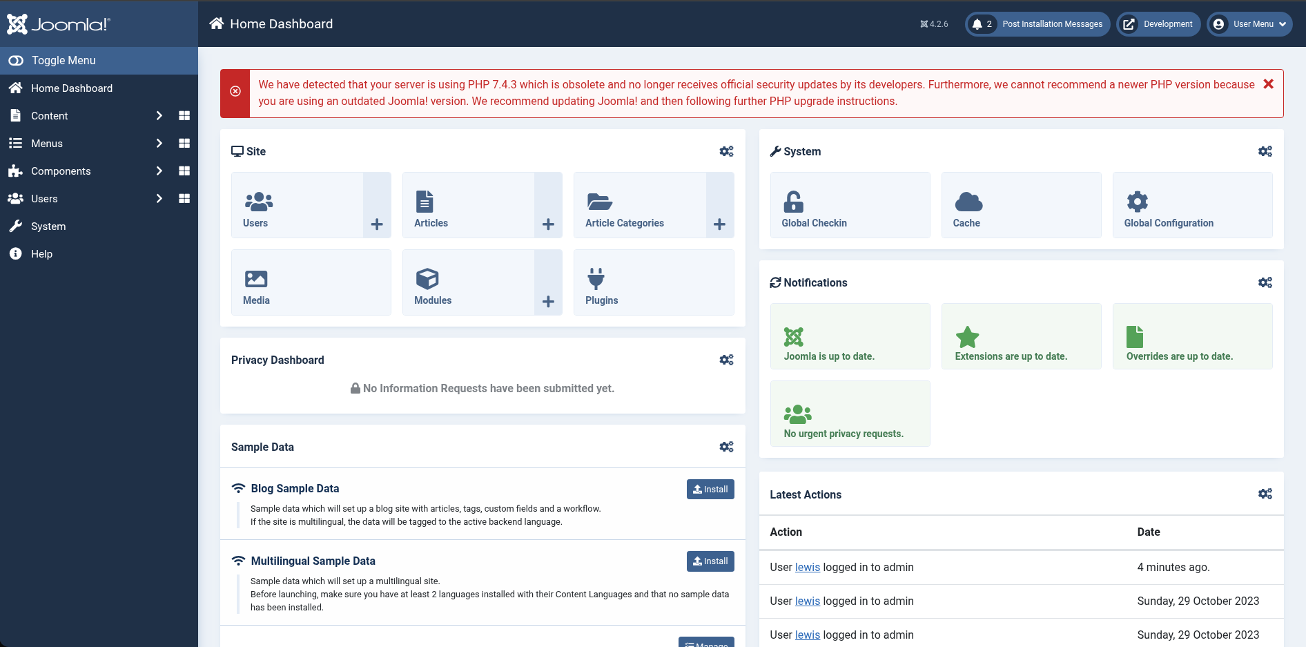 Joomla Admin Panel